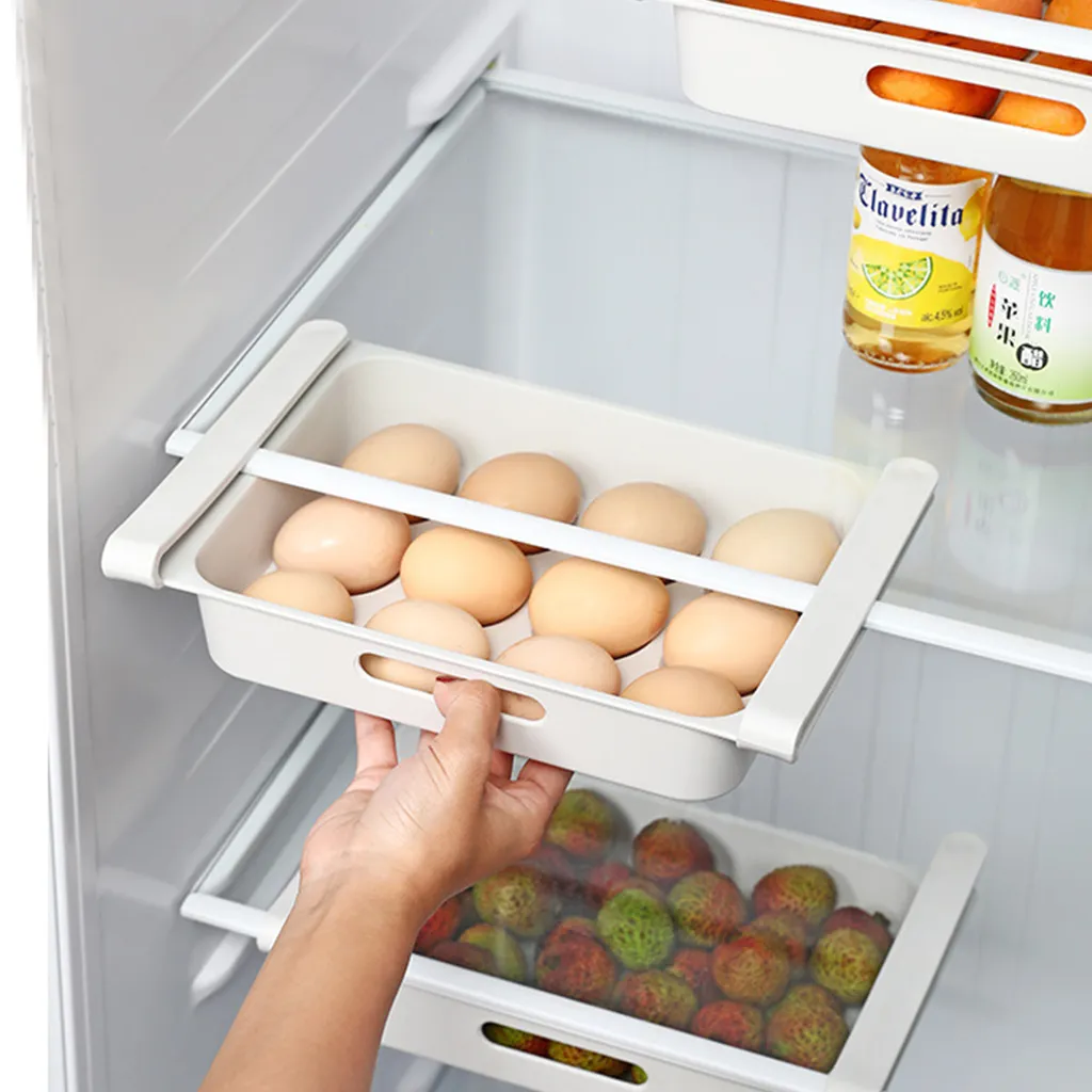 Retractable Drawer Type Refrigerator Container Box Egg FoodFruit Organizer Storage Tray Kitchen