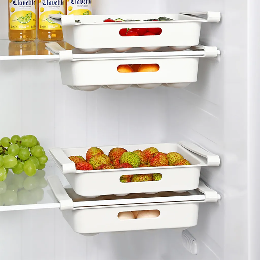 retráctil tipo cajón de la cocina bandeja foodfruit caja contenedora del refrigerador del huevo del almacenaje del organizador Blanco big image 1