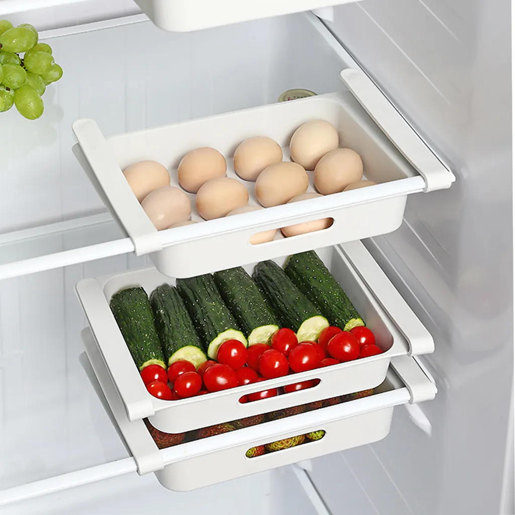réfrigérateur récipient boîte oeuf cuisine plateau de stockage d'organisateur de foodfruit du type à tiroir escamotable Blanc big image 1