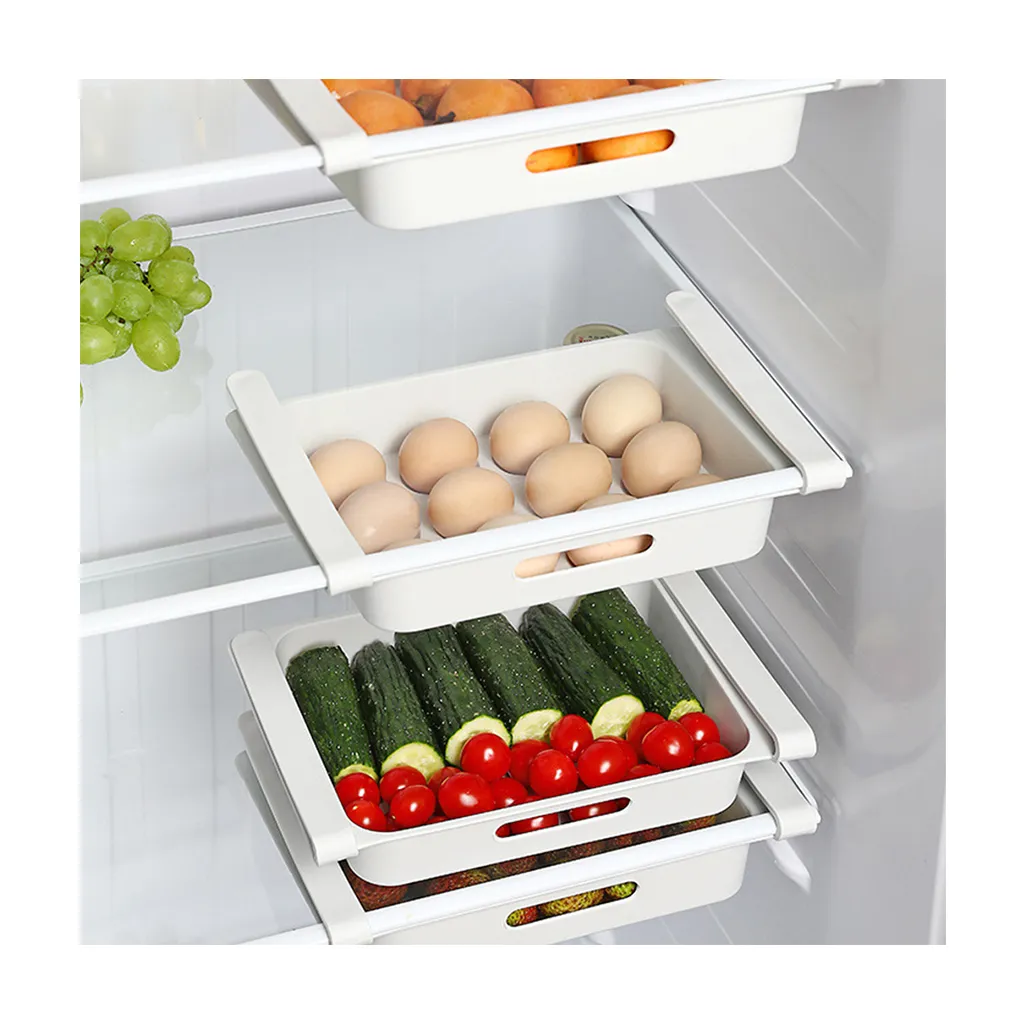 Retractable drawer Type Refrigerator Container Box Egg FoodFruit organizer Storage tray kitchen White big image 1