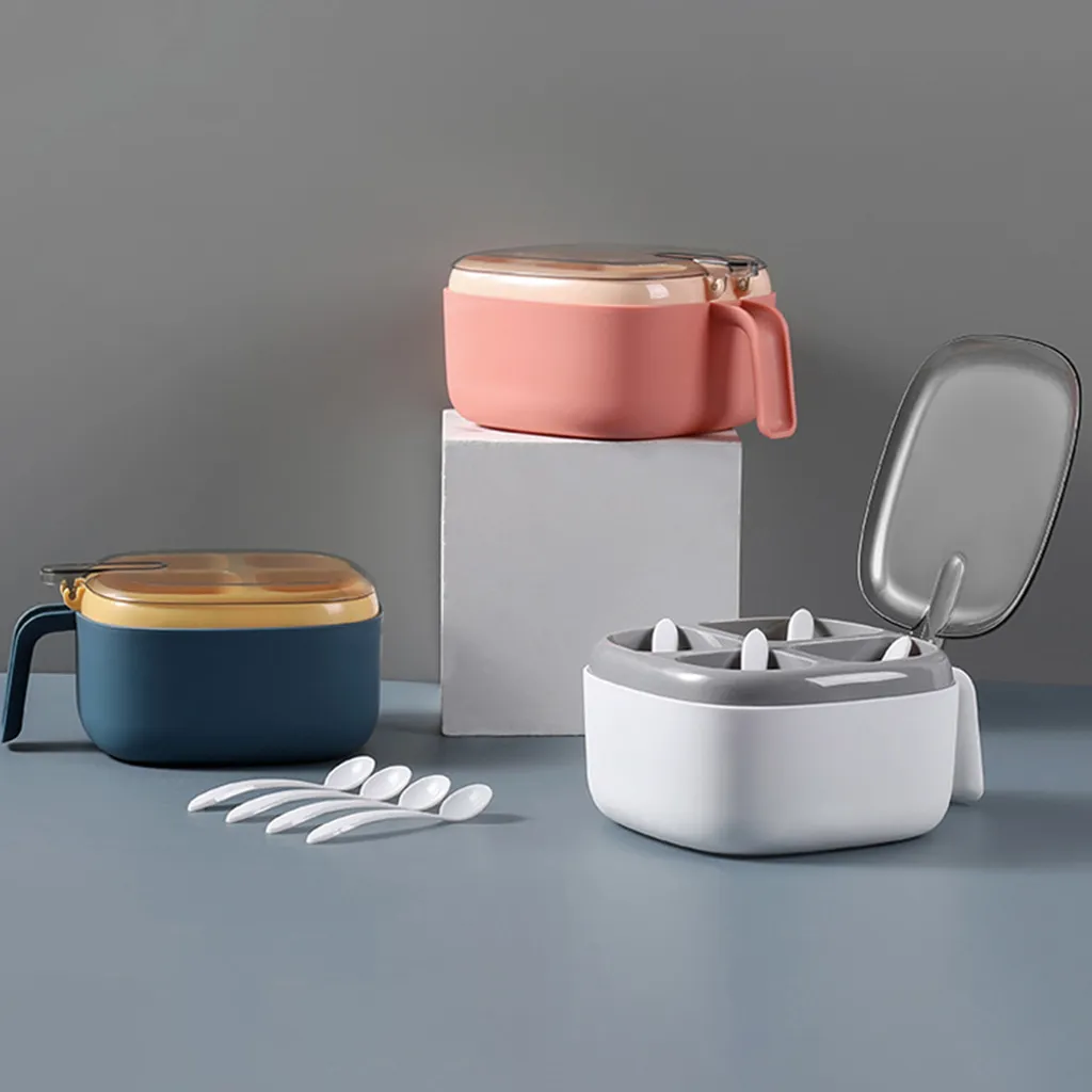 1pc Kitchen Salt Container Seasoning Four Compartment Storage Box Seasoning Spice Rack With Lid Seasoning Can White image 2