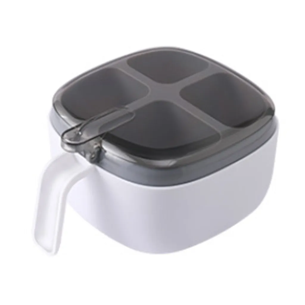1pc Kitchen Salt Container Seasoning Four Compartment Storage Box Seasoning Spice Rack With Lid Seasoning Can White big image 1