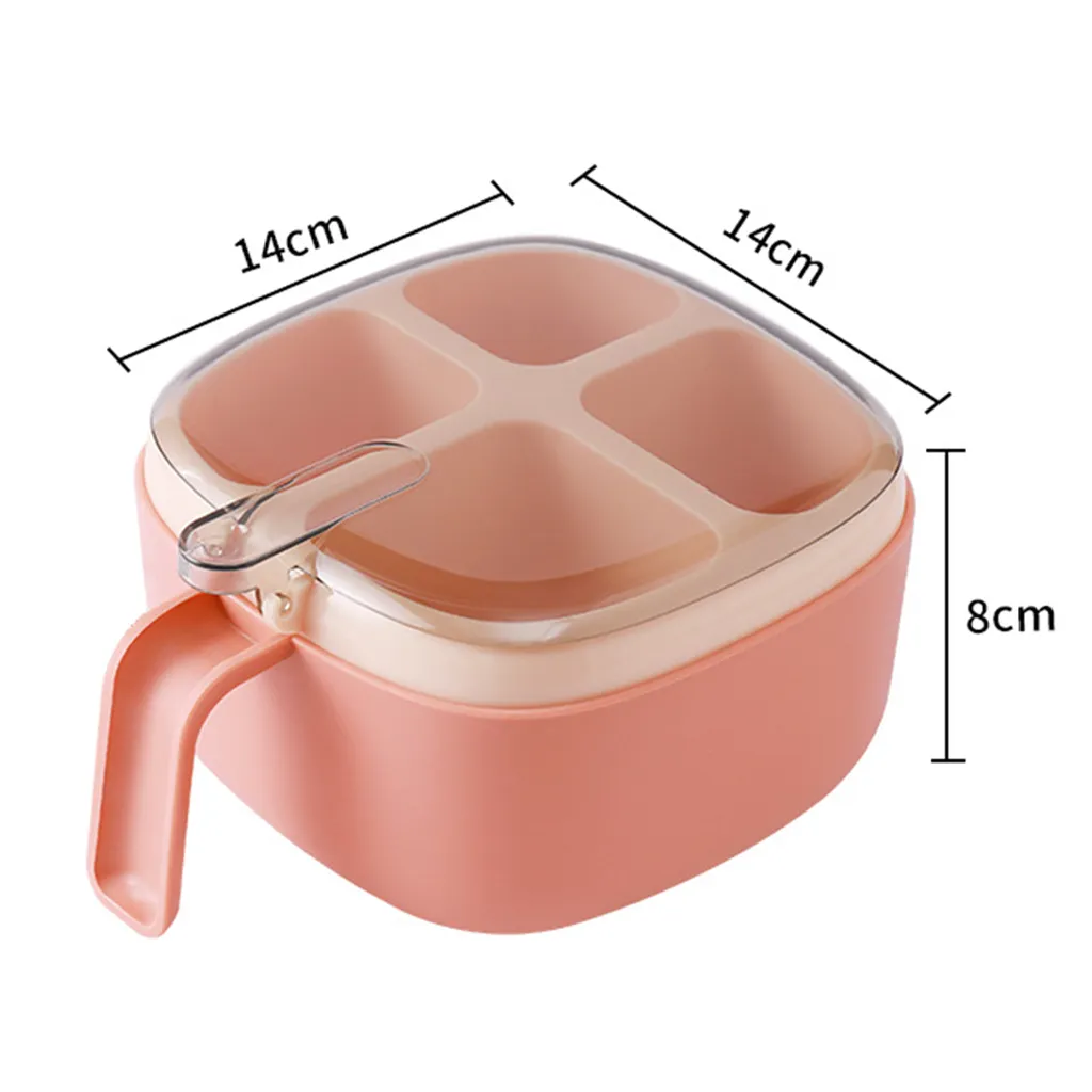 1pc Kitchen Salt Container Seasoning Four Compartment Storage Box Seasoning Spice Rack With Lid Seasoning Can Pink