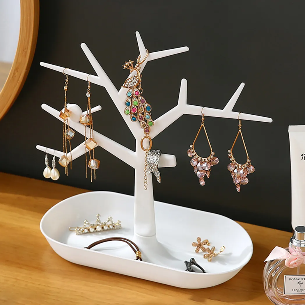 Jewelry Tree Stand Hanging Holder Rings Necklace Earring Jewelry Display Organizer Holder White big image 1