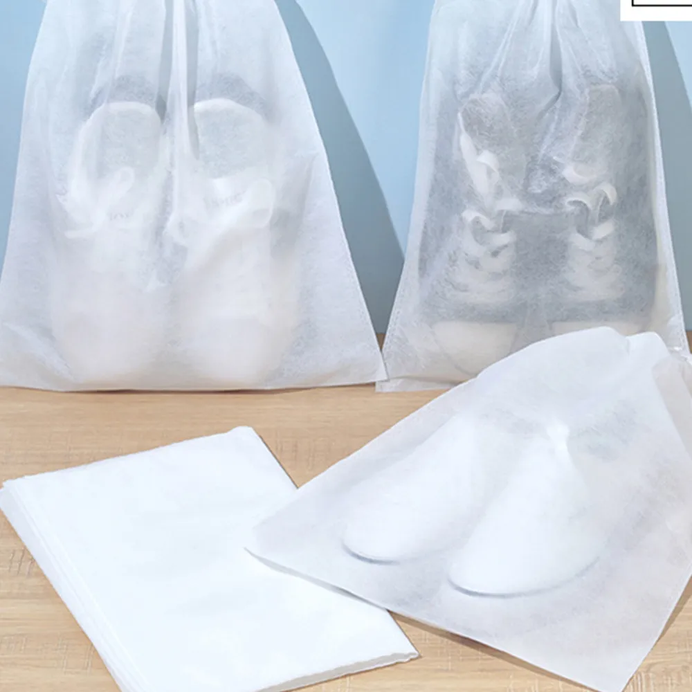 10-pack Disposable Drawstring Shoes Storage Bag Multifunctional Non-woven Shoes Pouch Dust Bags for Indoor Outdoor Travel big image 3