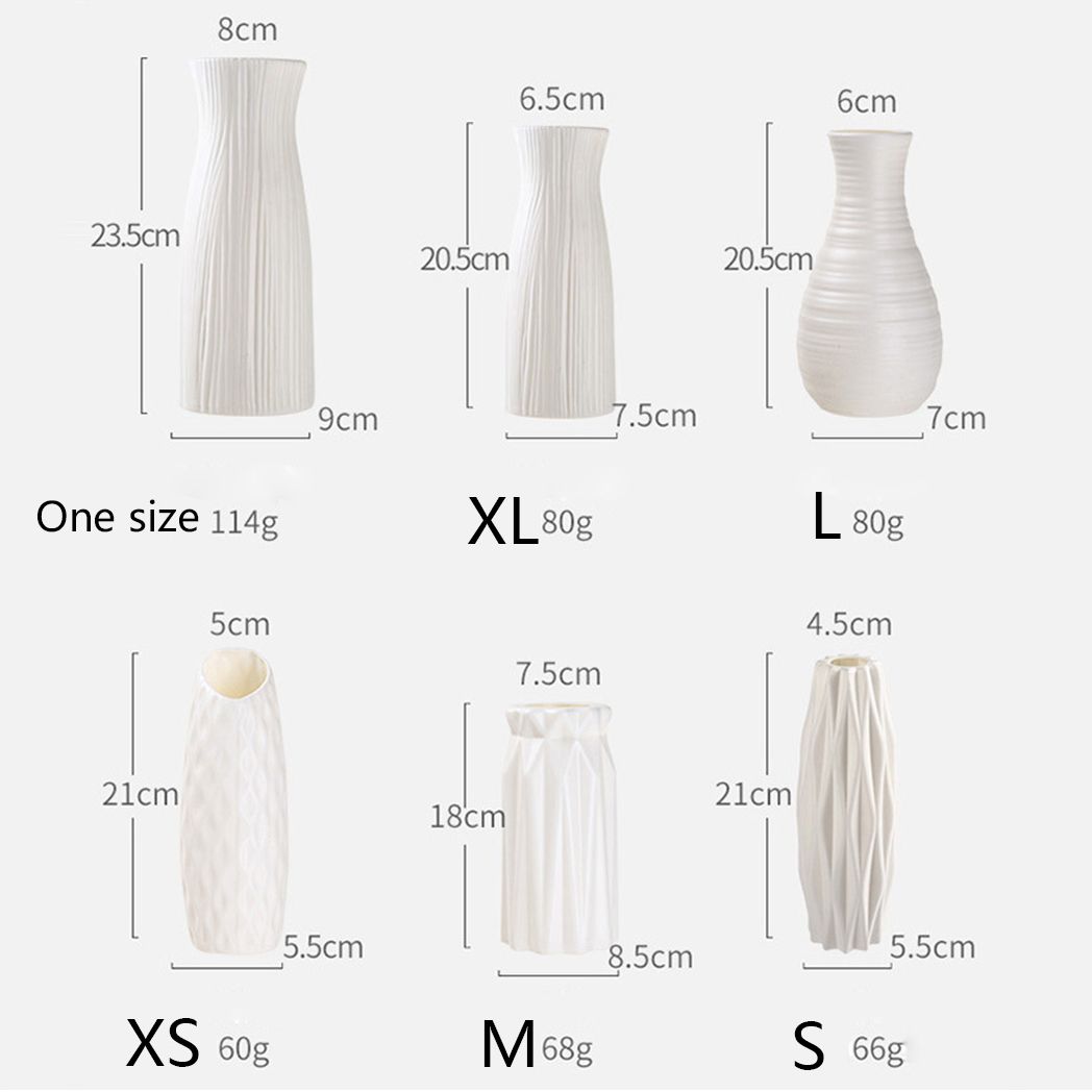 Ceramic Look White Plastic Flower Vase Geometric Style Unbreakable Decor Vase for Flower Home Office