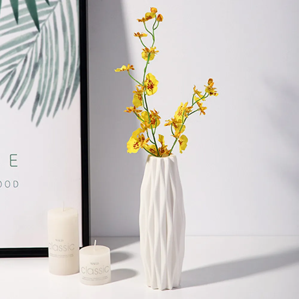 Ceramic Look White Plastic Flower Vase Geometric Style Unbreakable Decor Vase for Flower Home Office Table Decor  big image 4