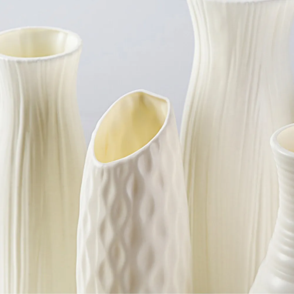 Ceramic Look White Plastic Flower Vase Geometric Style Unbreakable Decor Vase for Flower Home Office Table Decor big image 5