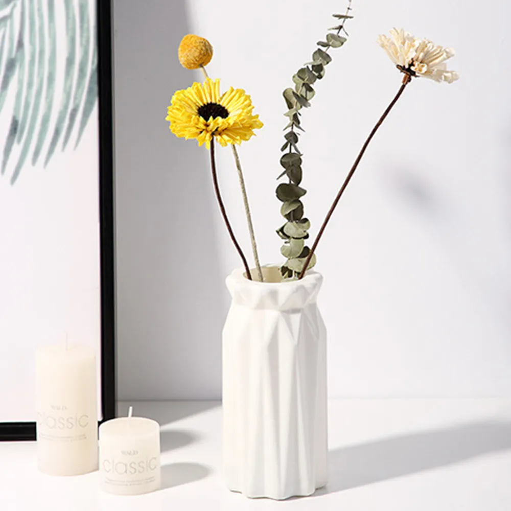 Ceramic Look White Plastic Flower Vase Geometric Style Unbreakable Decor Vase for Flower Home Office Table Decor  big image 7