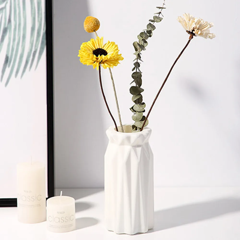 Ceramic Look White Plastic Flower Vase Geometric Style Unbreakable Decor Vase for Flower Home Office Table Decor big image 7