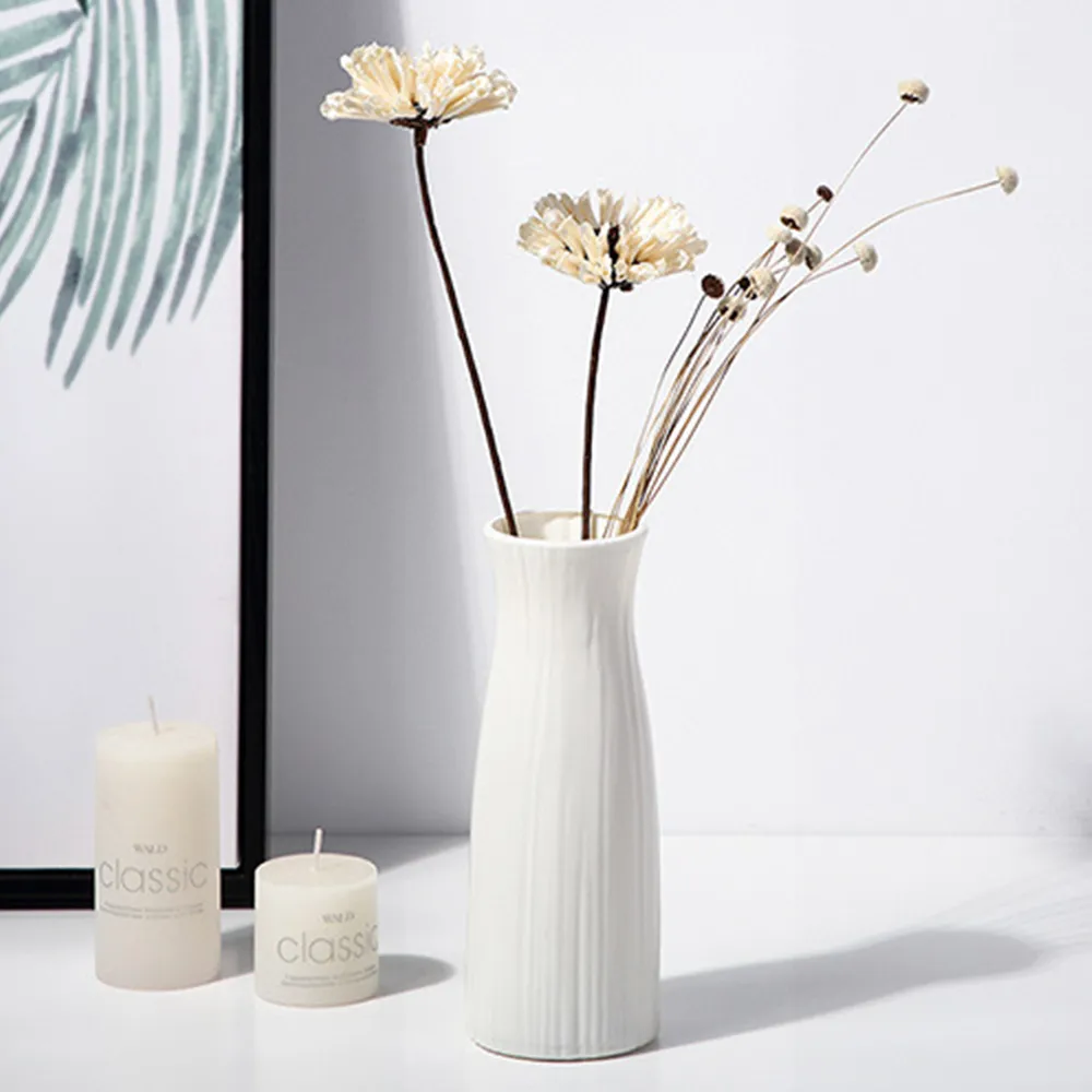 Ceramic Look White Plastic Flower Vase Geometric Style Unbreakable Decor Vase for Flower Home Office Table Decor big image 8