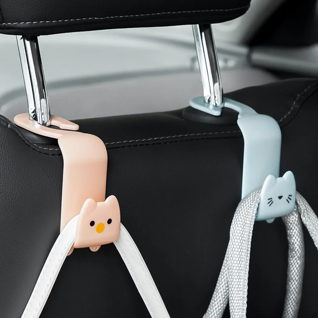 2pcs/4pcs Car Seat Headrest Hook Multifunctional Cute Cartoon Car Seat Storage Organizer for Tablet Tote Bag Kettle Car Seat Assecories Pink big image 1