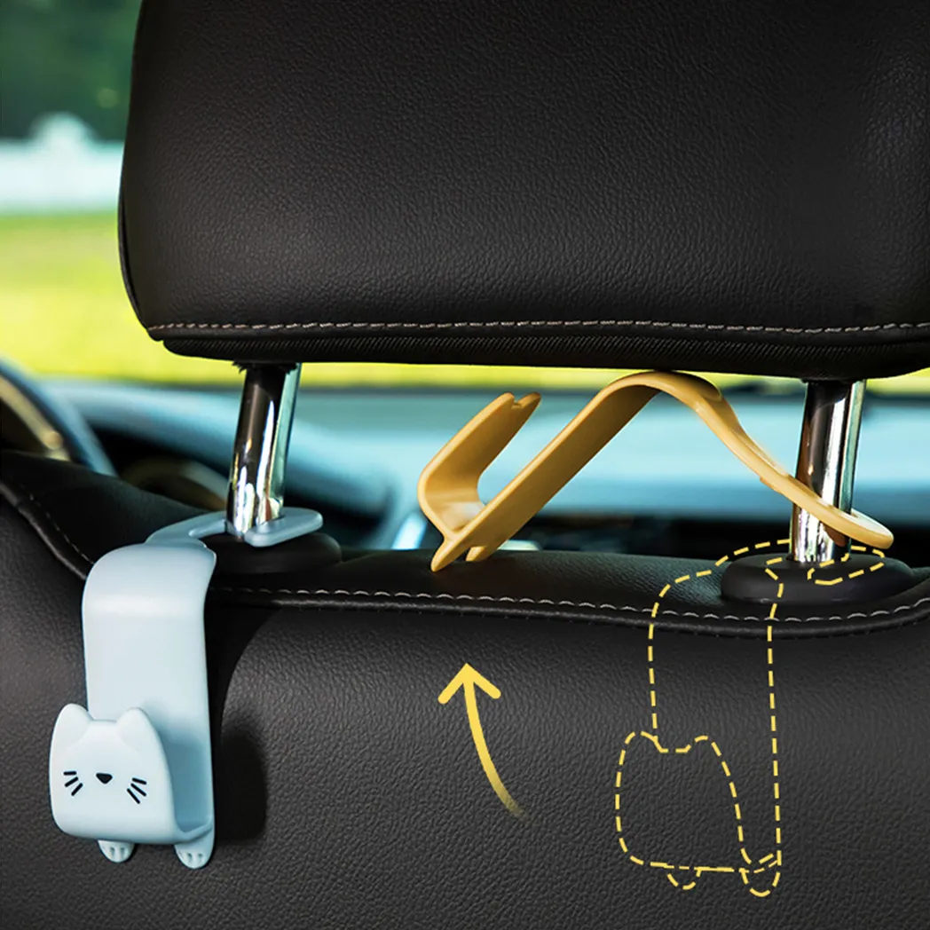 2pcs/4pcs Car Seat Headrest Hook Multifunctional Cute Cartoon Car Seat Storage Organizer For Tablet Tote Bag Kettle Car Seat Assecories