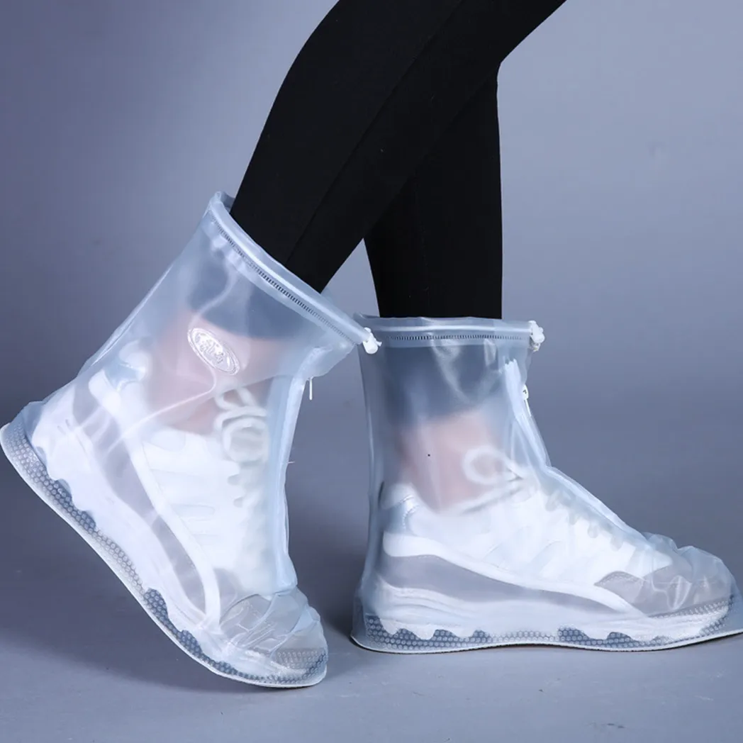 Chuva Sapatos Capas Branco impermeável dobrável antiderrapante capa de sapatos com zíper Branco big image 1
