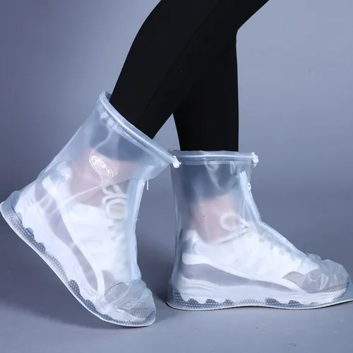 Capas de sapato de chuva capa de sapatos com zíper antiderrapante dobrável à prova d'água branca