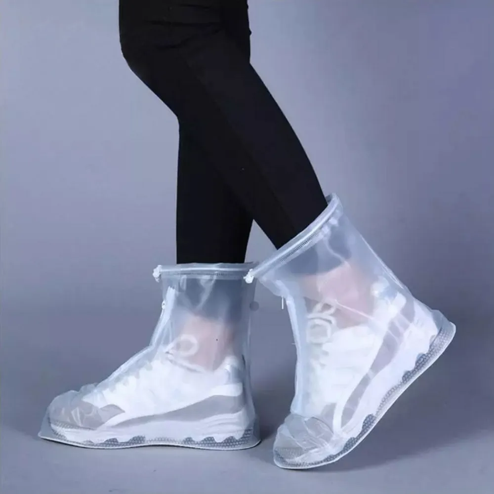 Rain Shoe Covers White Waterproof Foldable Non-Slip Zipper Shoes Cover  big image 3