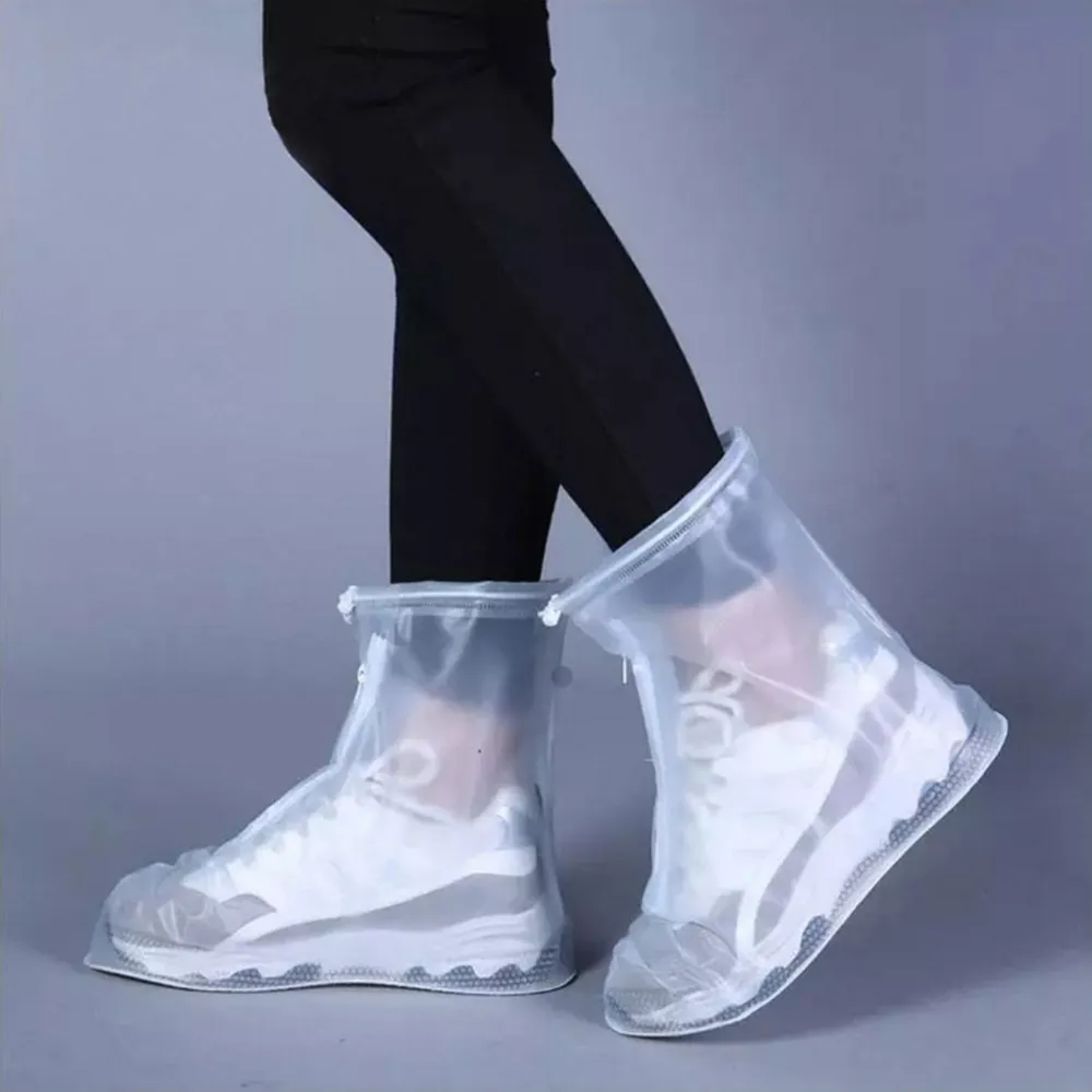 Rain Shoe Covers White Waterproof Foldable Non-Slip Zipper Shoes Cover big image 3