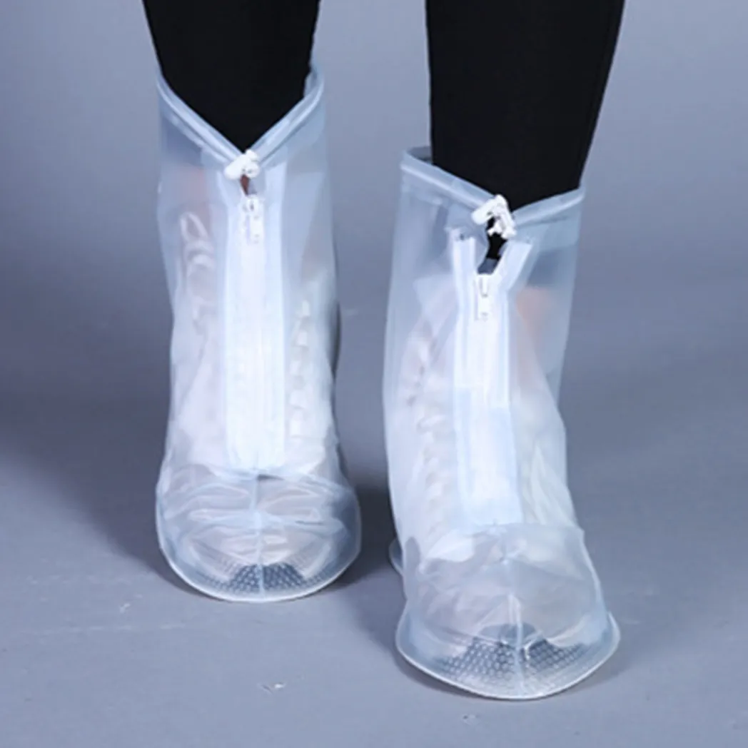 Rain Shoe Covers White Waterproof Foldable Non-Slip Zipper Shoes Cover  image 4