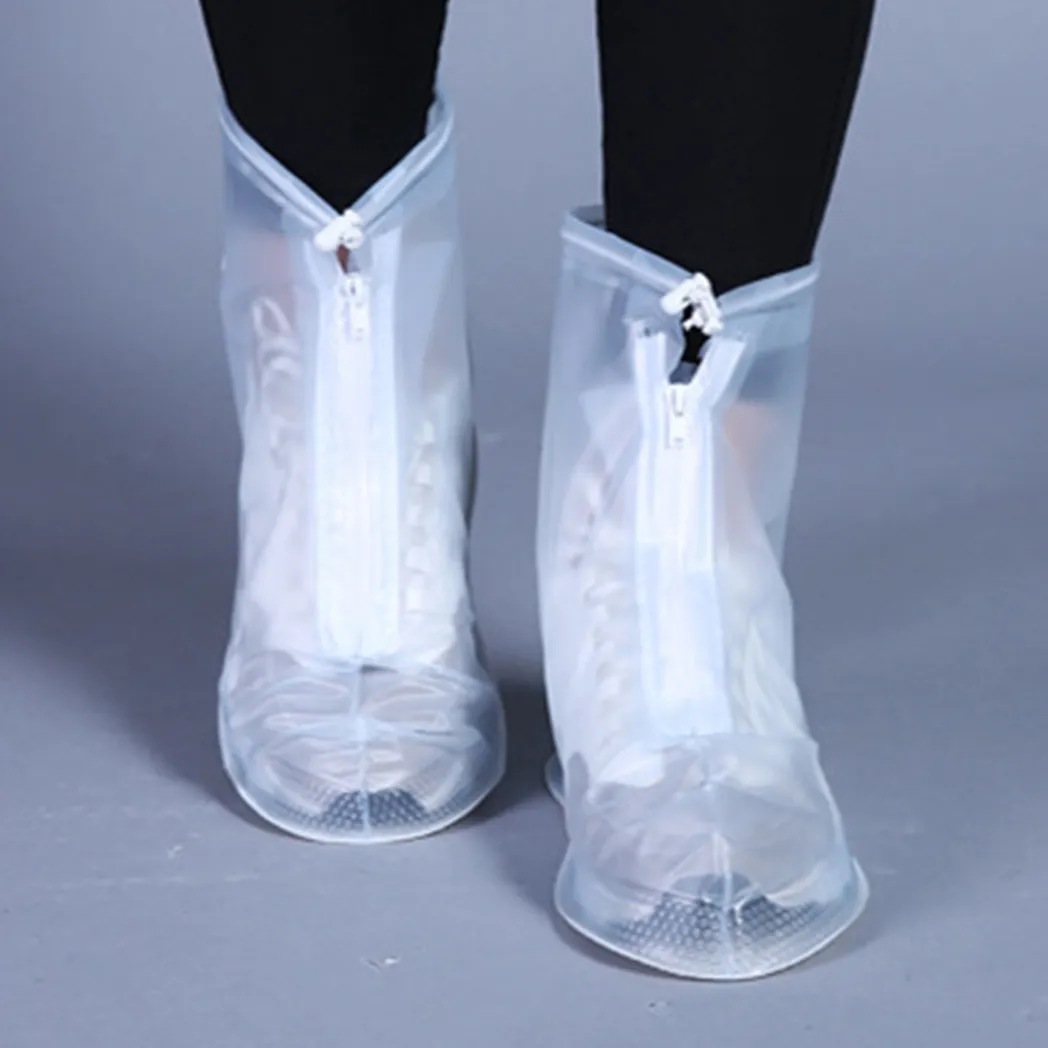 Chuva Sapatos Capas Branco impermeável dobrável antiderrapante capa de sapatos com zíper Branco big image 1