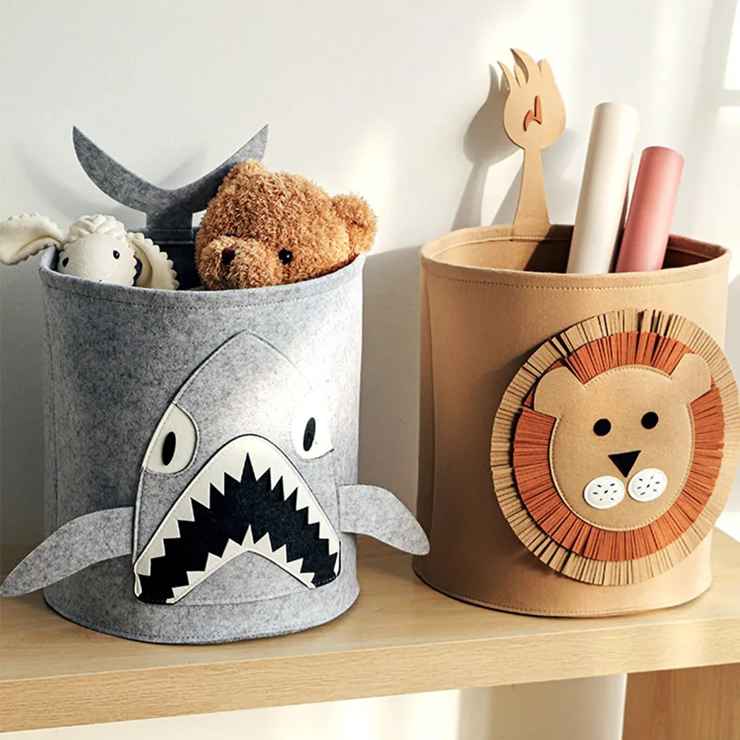 Foldable Laundry Basket Cute Cartoon Thick Felt Storage Bucket for Dirty Clothes Toys Organizer Brown big image 1