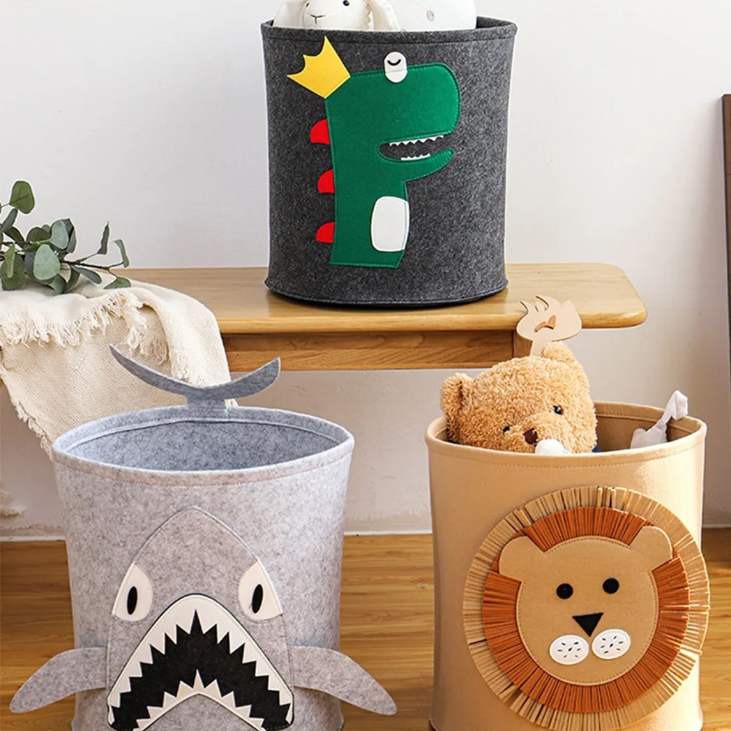 Cesto de lavanderia dobrável balde de armazenamento de feltro grosso bonito dos desenhos animados para organizador de brinquedos de roupas sujas Verde image 3