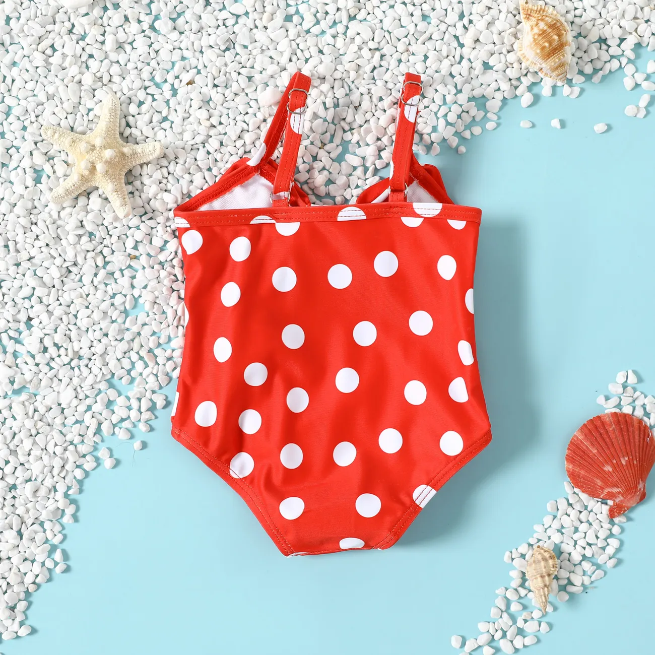 Baby Girl Allover Polka Dot Print Cut Out One-Piece Swimsuit Red big image 1