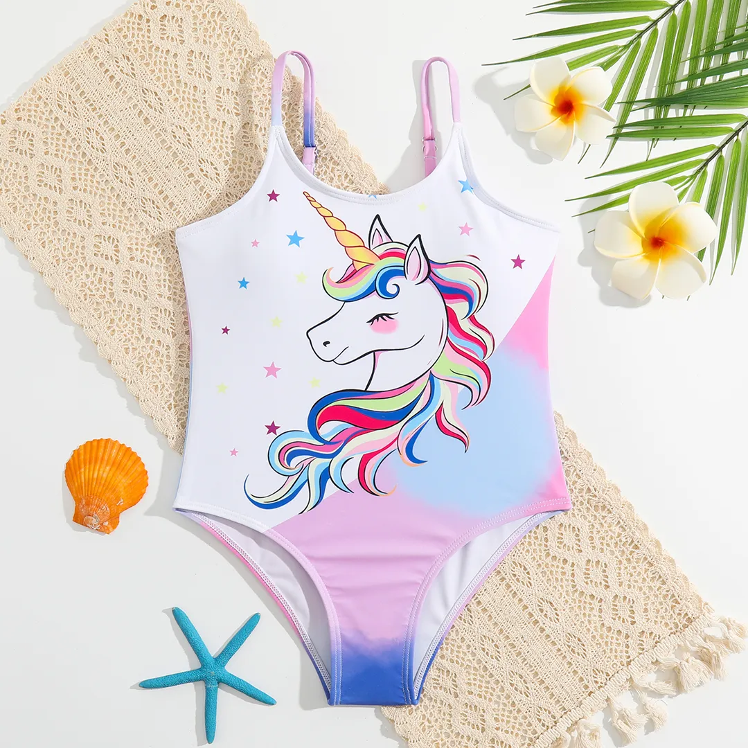 

Kid Girl Unicorn Print Sleeveless Onepiece Swimsuit
