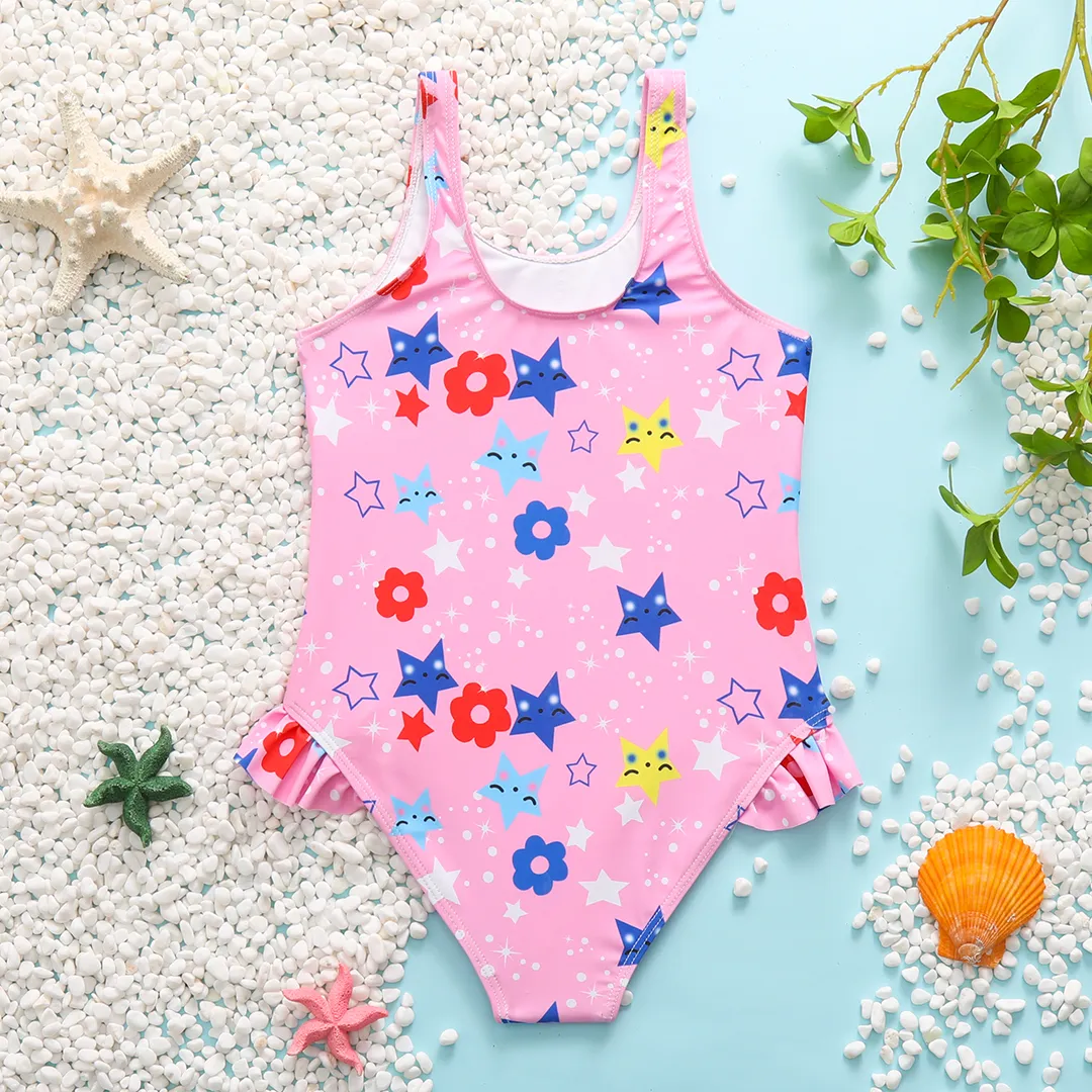 Kid Girl Unicorn Print Sleeveless Onepiece Swimsuit Pink image 2