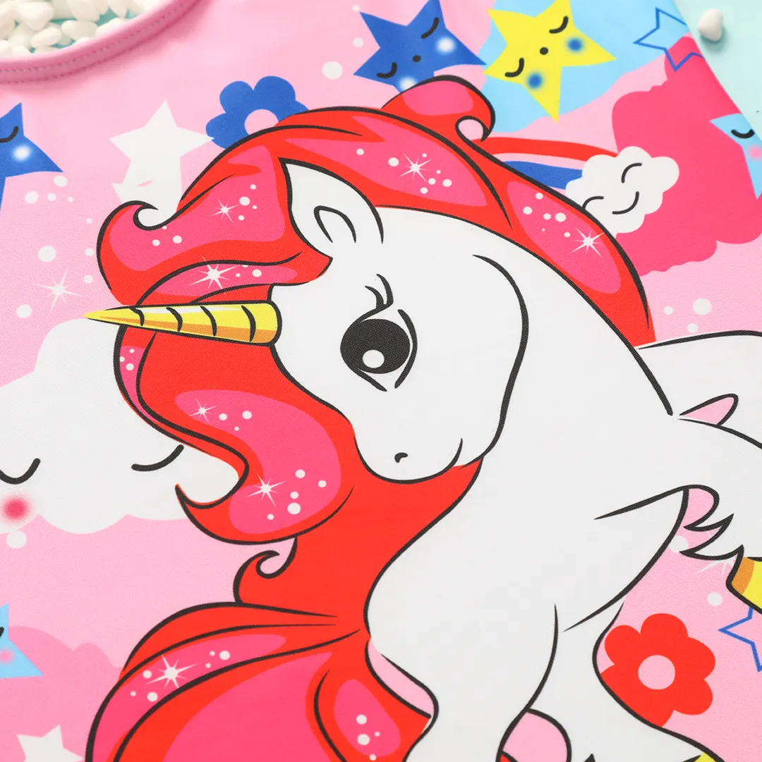 Kid Girl Unicorn Print Sleeveless Onepiece Swimsuit Pink image 3