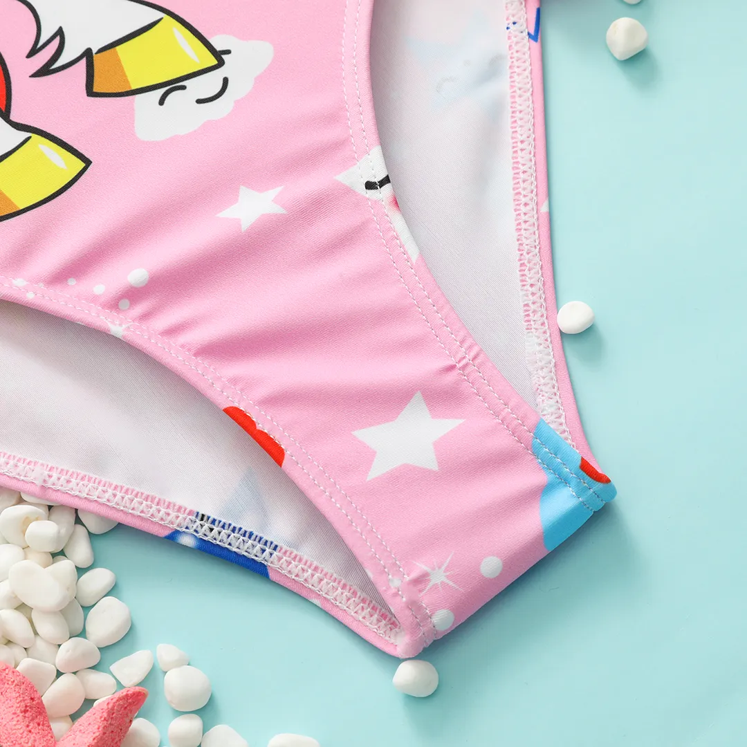 Kid Girl Unicorn Print Sleeveless Onepiece Swimsuit Pink image 4