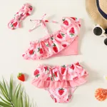 3pcs Baby Girl Watermelon Print Ruffle Trim Swimwear Set Light Pink
