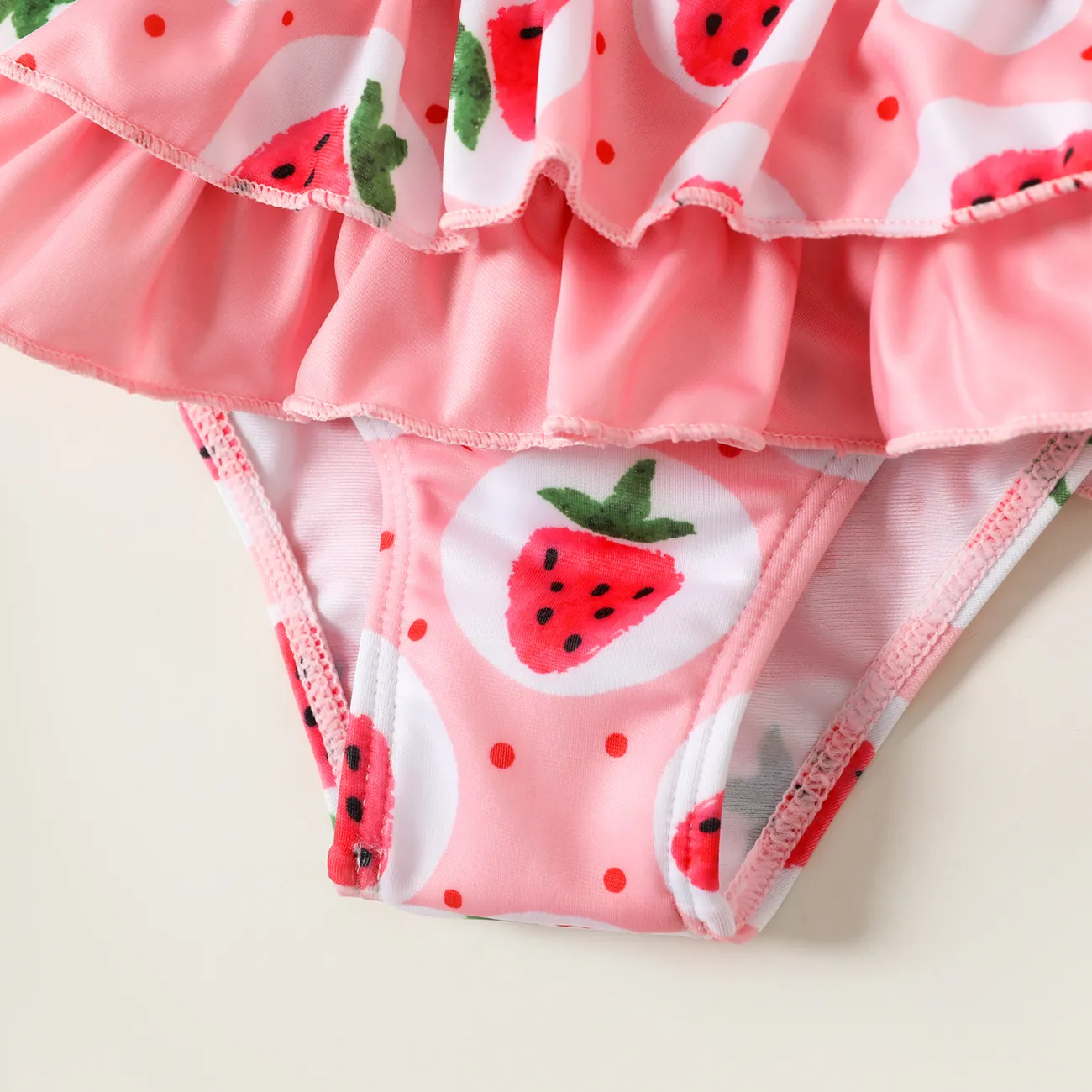 3 Stück Baby Mädchen Stoffnähte Wassermelone Süß Tanktop Badeanzüge Hell rosa big image 1