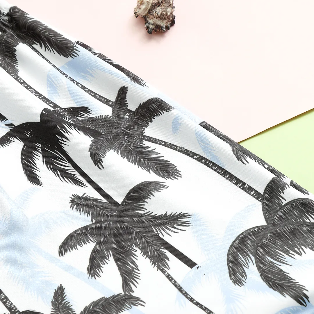 Kid Boy Allover Coconut Tree Print Swim Trunks Shorts Black image 4