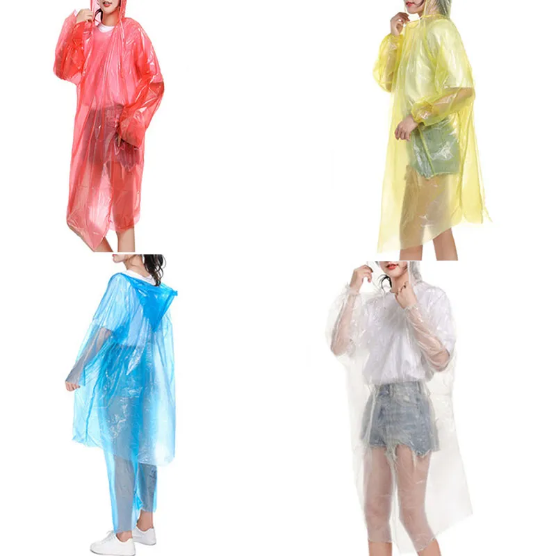 4-pack Disposable Rain Ponchos Adults Multicolor Waterproof Raincoat with Hood for Camping Hiking Traveling Sport Outdoor  big image 1