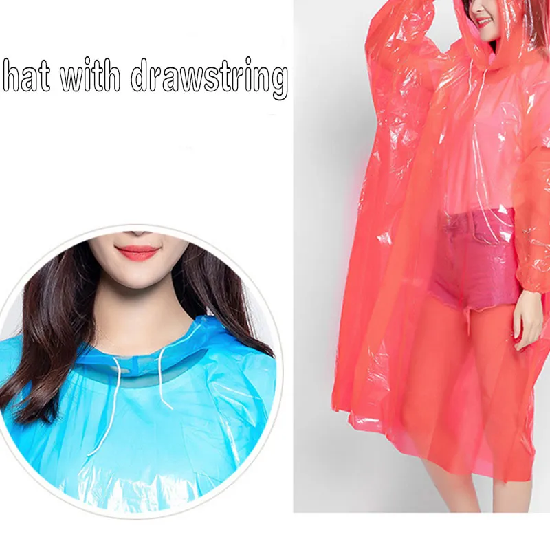 4-pack Disposable Rain Ponchos Adults Multicolor Waterproof Raincoat with Hood for Camping Hiking Traveling Sport Outdoor  image 2
