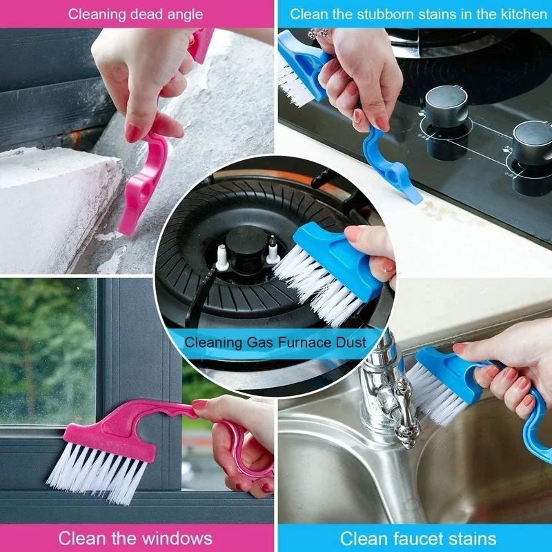 Paquete de 2 cepillos de limpieza de huecos de ranura de mano, cepillos de limpieza para puerta, ventana, recogedor, herramientas Azul big image 1