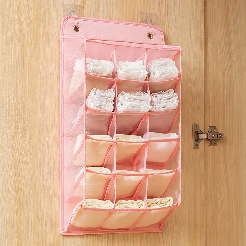 Hanging Closet Organizer Shelves Punch-free for Underwear Clothes Storage Pink image 4
