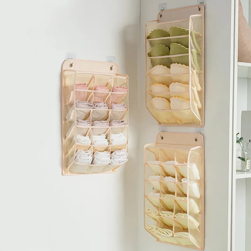 Hanging Closet Organizer Shelves Punch-free for Underwear Clothes Storage Pink image 6