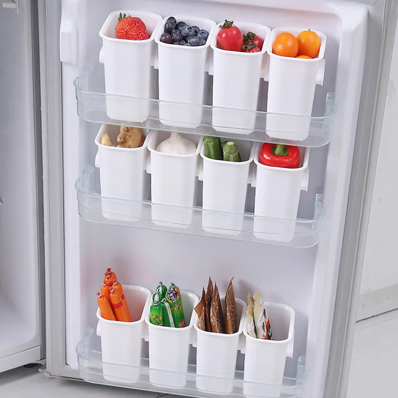 صندوق تخزين لفرز الثلاجة لرف باب جانبي للثلاجة صناديق تنظيم للثلاجة قابلة للتوصيل مع تصميم مشبك أبيض big image 1