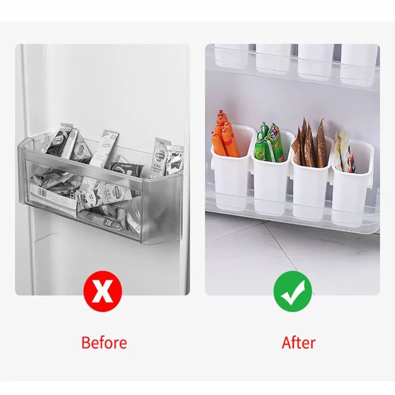 Réfrigérateur tri boîte de rangement pour réfrigérateur étagère de porte latérale connectable réfrigérateur organisateur bacs avec boucle design Blanc big image 1