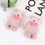 guantes de lana de felpa con gráfico de conejito para niños pequeños, manoplas convertibles, manopla sin dedos Rosado