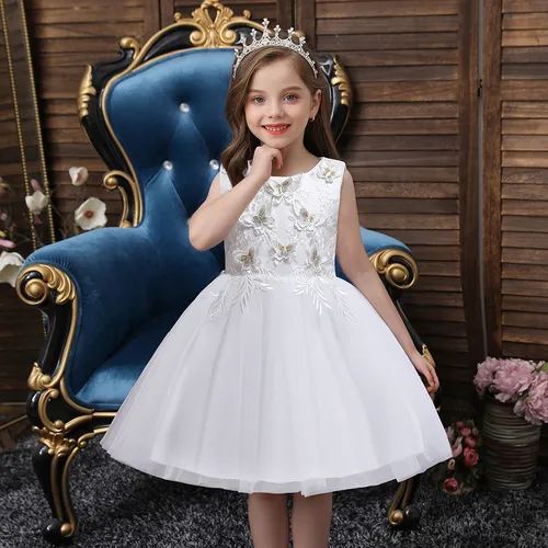 Kid Girl Floral Butterfly Embroidered Sleeveless Princess Party Mesh Fairy Dress
