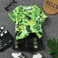 2pcs Toddler Boy Trendy Ripped Denim Shorts and Letter Print Tee Set  image 1