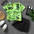 2pcs Toddler Boy Trendy Ripped Denim Shorts and Letter Print Tee Set  image 2