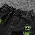 2pcs Toddler Boy Trendy Ripped Denim Shorts and Letter Print Tee Set  image 4