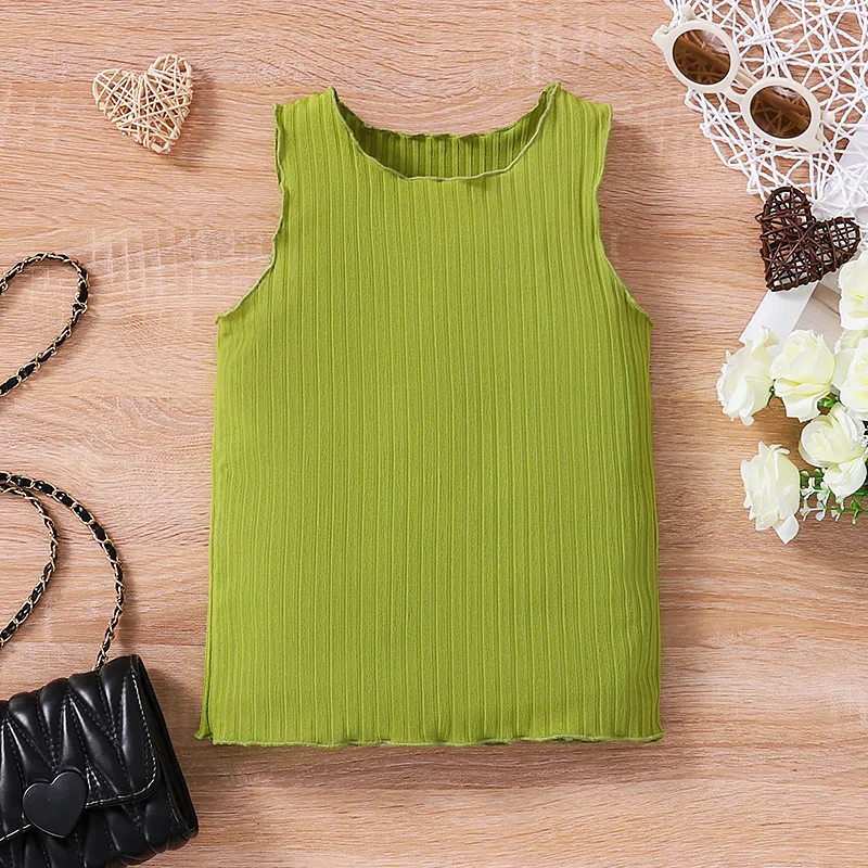 Toddler Girl Solid Color Lettuce Trim Tank Top Green