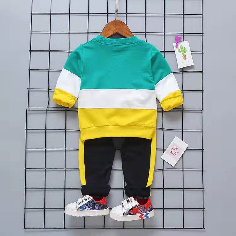2pcs Toddler Boy Letter Print Colorblock Cotton Pullover Sweatshirt And Pants Set