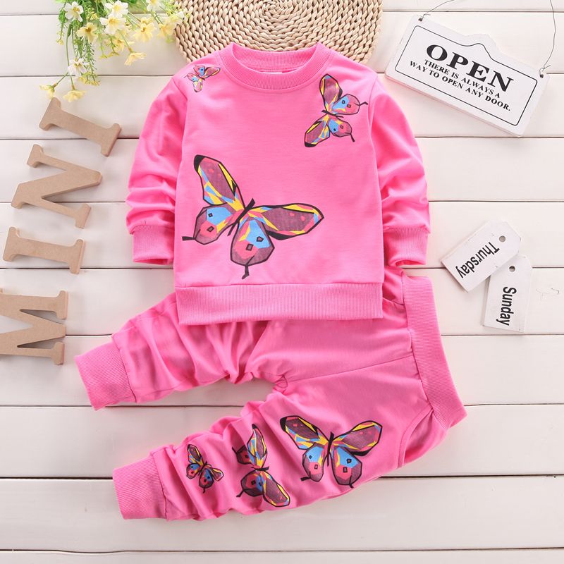 

2pcs Toddler Girl Sweet Butterfly Print Sweatshirt and Pants Set