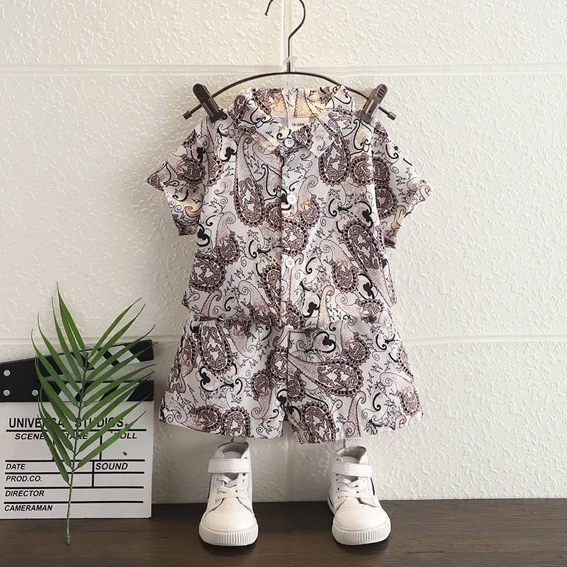 2pcs Toddler Boy Boho Short-sleeve Shirt and Shorts Set MultiColour big image 1