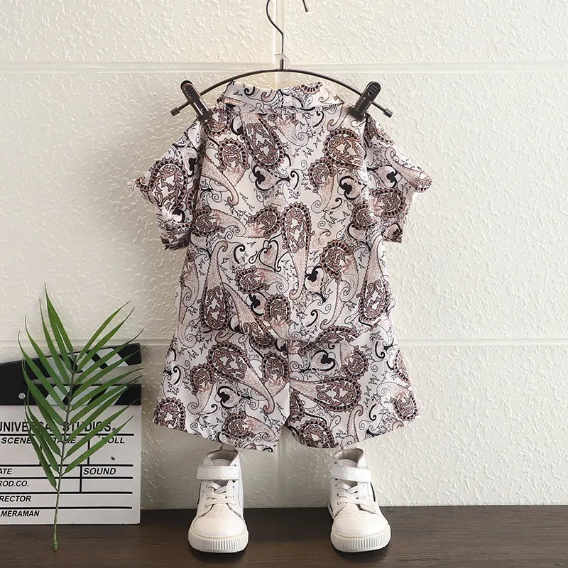 2pcs Toddler Boy Boho Short-sleeve Shirt and Shorts Set MultiColour image 2